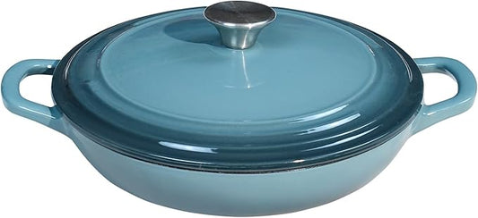 Flavehc Braiser Enameled Cast Iron Braiser 3 QT, Cast Iron Braiser Pan with Lid for Bread Baking, Soup & One Pot Meals, Small Shallow Dutch Oven Casserole for Oven & Induction, Slateblue