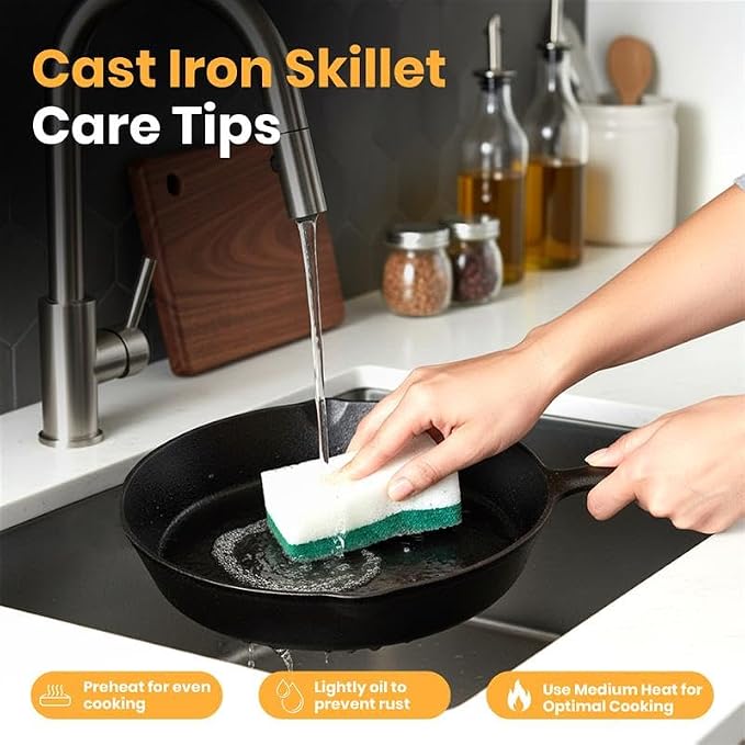Utopia Kitchen Premium Cast iron Skillets 3 Piece Set, Chef's Pan, Pre Seasoned Frying Pan, 6, 8 & 10 Inches, PFAS-Free, Stovetop, Campfire & Grill Large Skillet, Even Heat Distribution Cast Iron Pan