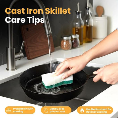 Utopia Kitchen Premium Cast iron Skillets 3 Piece Set, Chef's Pan, Pre Seasoned Frying Pan, 6, 8 & 10 Inches, PFAS-Free, Stovetop, Campfire & Grill Large Skillet, Even Heat Distribution Cast Iron Pan
