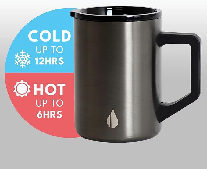 Elemental Insulated Coffee Mug - Triple Wall Stainless Steel Summit Travel Cup for Hot and Cold Drinks - Thermal Coffee Mug with Lid and Handle for Camping, Office & Travel 16oz - Gunmetal