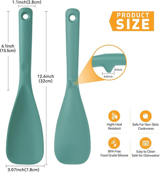 12.6" Extra Long Silicone Spatula Spoon for Nonstick Cookware, Seamless One-Piece Design Cooking Spoon with Built-in Tool Rest for Mixing, Scoop and Scrape, Dishwasher Safe, 2 Pack, Aqua Sky
