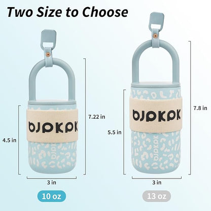 BJPKPK 10oz Insulated Stainless Steel Loop Tumbler With Lid And Handle Travel Coffee Mug Thermal Cup,Light Blue Leopard