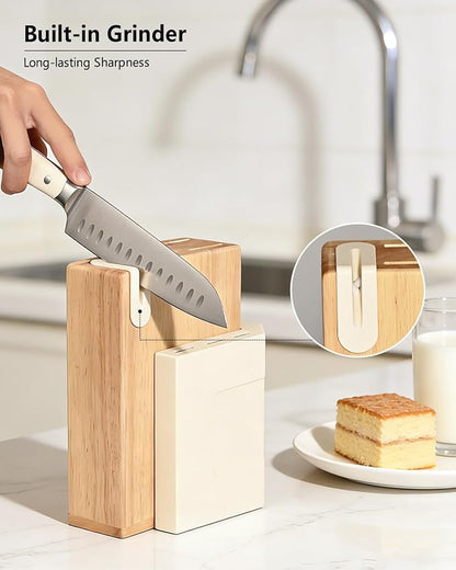 14-Piece Kitchen Knife Set with Detachable Block, High Carbon Stainless Steel Dishwasher Safe Knives, Includes Chef, Santoku, Bread, Steak Knives for Home Kitchen,White