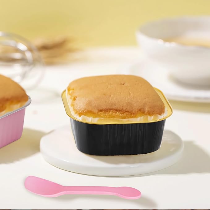 LNYZQUS 5oz Mini Cake Pans with Lids 25 Pack, Foil Baking Cups Small Muffin Tin Single Cupcake Containers, Square Individual Pan for Oven, Disposable Ramekins for Halloween Baking Gifts-Black