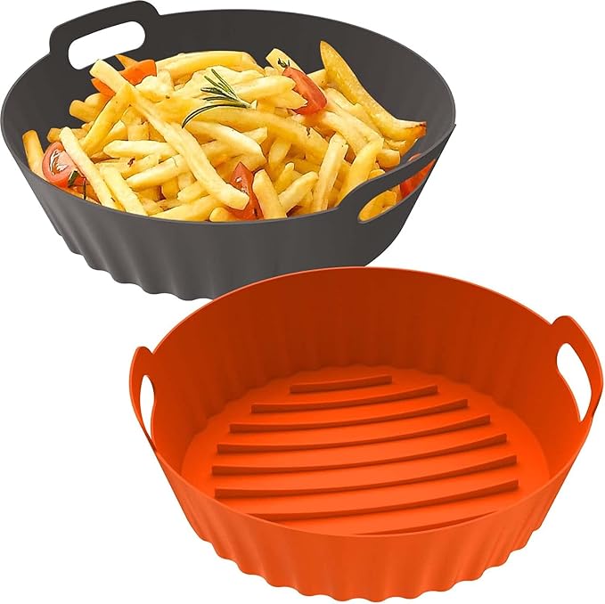 Seropy Silicone Air Fryer Liners Reusable Airfryer Liners 2 Pack 3-5 QT Silicone Pot 7.7 Inch, AirFryer Basket Round Mat Oven Baking Tray Replace Parchment Paper for Air Fryer