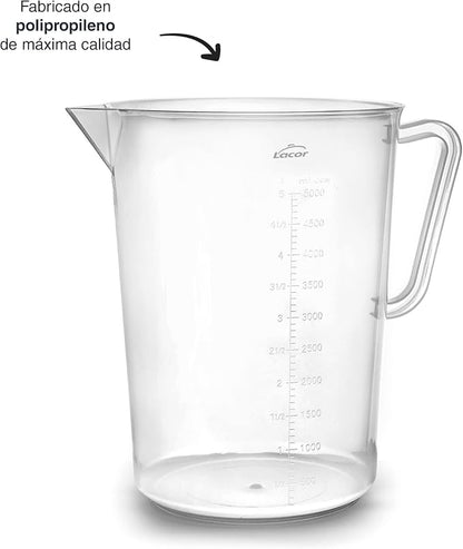 Lacor - 67214 - Measuring Jug, Measuring Cup, Liquid Meter, Polypropylene, BPA Free, 20 cm, 5 L