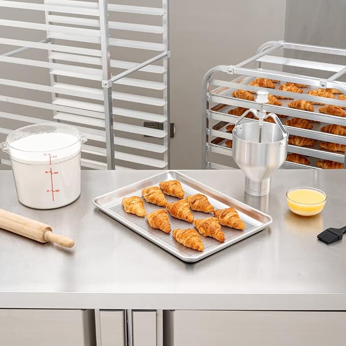 Restaurantware Met Lux 18 x 13 x 1 Inch Baking Sheet Pan 1 Perforated High Temp Baking Sheet - Half-Size Freezable Silver Aluminum Potato Chip Baking Tray Dishwasher-Friendly