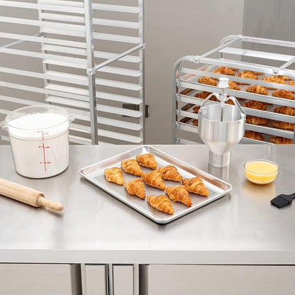 Restaurantware Met Lux 18 x 13 x 1 Inch Baking Sheet Pan 1 Perforated High Temp Baking Sheet - Half-Size Freezable Silver Aluminum Potato Chip Baking Tray Dishwasher-Friendly
