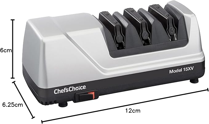 Chef'sChoice 15XV Professional Electric Knife Sharpener with Durable Metal Housing & 100-Percent Diamond Abrasives and Precision Angle Guides for Straight Edge and Serrated Knives, 3-Stage, Metallic