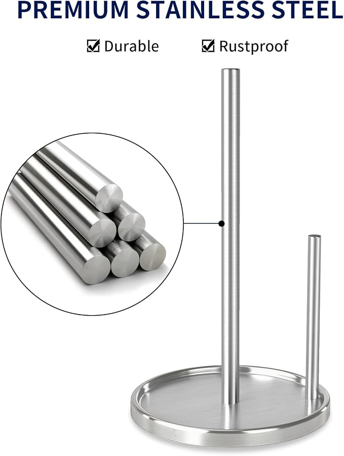 Jesginboo Paper Towel Holder Countertop, Silver Kitchen Paper Towels Holder, Paper Roll Holder with Weighted Base