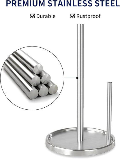 Jesginboo Paper Towel Holder Countertop, Silver Kitchen Paper Towels Holder, Paper Roll Holder with Weighted Base