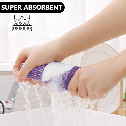 Homaxy 100% Cotton Waffle Weave Check Plaid Dish Cloths, 12 x 12 Inches, Super Soft and Absorbent Dish Towels Quick Drying Dish Rags, 6-Pack, White & Purple