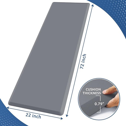 KitchenClouds Kitchen Mat Cushioned Anti Fatigue Rug 22"x72" Water Resistant, Non Slip, Standing and Comfort Desk/Floor Mats for House Sink Office (Grey,0.8inch)