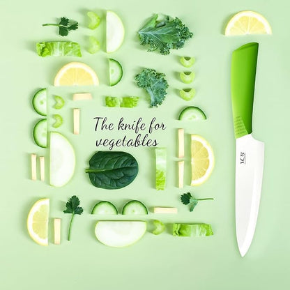 Vos Ceramic Chef Knife 8 Inch with Protective Cover – Zirconia Ceramic Blade for Food Preparation – Lightweight Kitchen Knife (Green)
