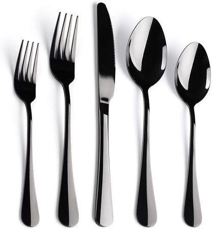 Black Flatware Set for 8,40-Piece Silverware Set for 8, SANLUNS Utensil Sets Tableware Cutlery, Mirror Polished, Dishwasher Safe