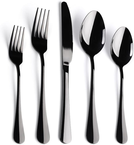 Black Flatware Set for 8,40-Piece Silverware Set for 8, SANLUNS Utensil Sets Tableware Cutlery, Mirror Polished, Dishwasher Safe