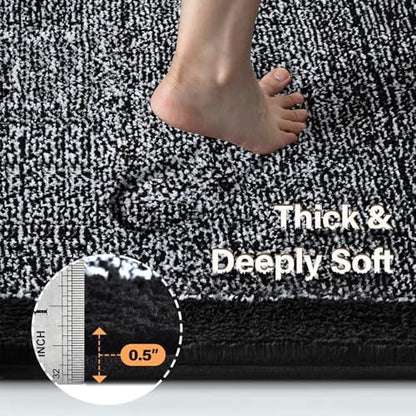 60x24 Long Bathroom Rugs Non Slip Washable, Soft Absorbent Bath Mat Black