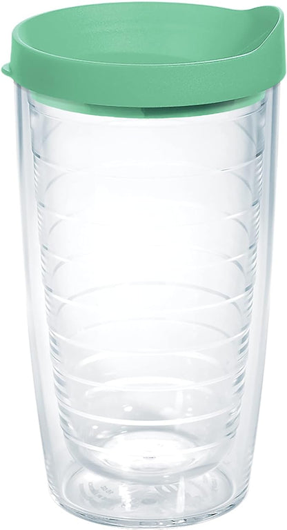 Tervis Clear & Colorful Lidded Made in USA Double Walled Insulated Tumbler Travel Cup Keeps Drinks Cold & Hot, 16oz, Mangrove Green Lid