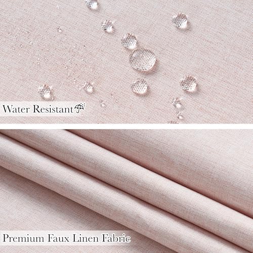 KGORGE Pink Shower Curtain Scalloped, Blush Cute Linen Textured Privacy Boho Heavy Duty Waterproof Washable Shower Curtain Set for Bathroom Home Decor with 12 Metal Hooks, 72 x 72 inches Long