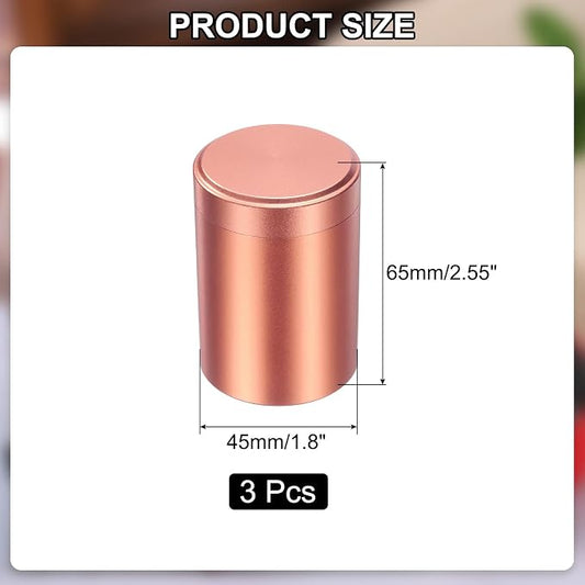 uxcell 3pcs Portable Storage Jar, Multipurpose Airtight Container Bottle Mini Smell Proof Metal Round Tins with Lid for Spices Coffee Tea Candy, Rose gold