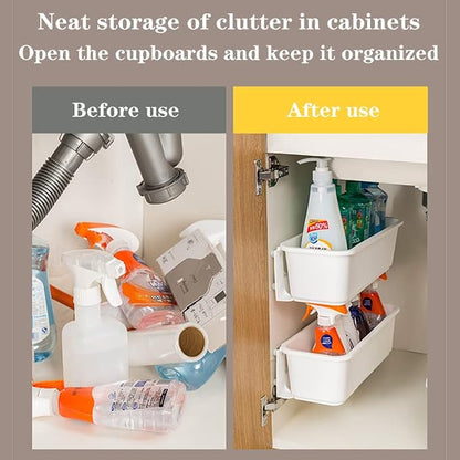 2 Pack Under Sink Organizers and Storage,1 Tier Pull Out Cabinet Organizer,Sliding Cabinet Organizers with Storage Drawers for Bathroom Kitchen Countertop Narrow Space