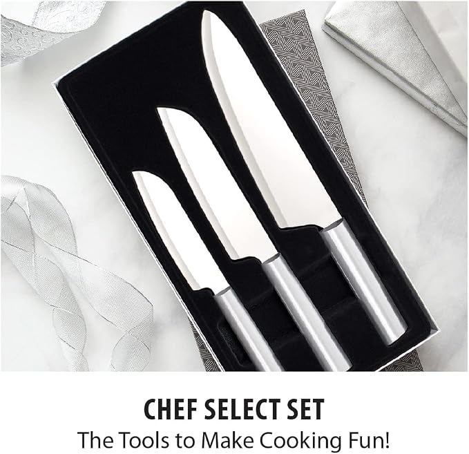 Rada Cutlery Chef Select Gift Set (S57), 3-Piece Knife Set with Quick Edge Sharpener (R119), Stainless Steel Blades, Silver Handle