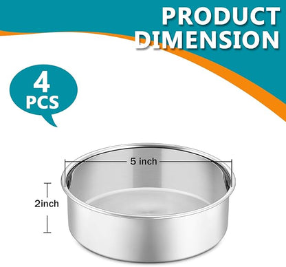 P&P CHEF 5 Inch Cake Pan Set of 4, Stainless Steel Baking Round Cake Pans Tins Bakeware for Birthday Wedding, Leak-proof & Easy Clean, Mirror Finish & Easy Releasing