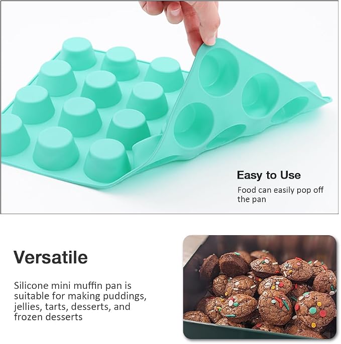 2PCS Silicone Mini Muffin Pan, 24 Cups Cupcake Pan for Baking, Mini Muffin Baking Pan for Cakes, Tart