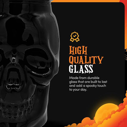 DURA LIVING Set of 2 Skull Mason Jar Glasses with Lids | 16oz Reusable Halloween Drinking Glasses | Unique Skull Décor, Storage, & Canning Jars for Parties & Gifts