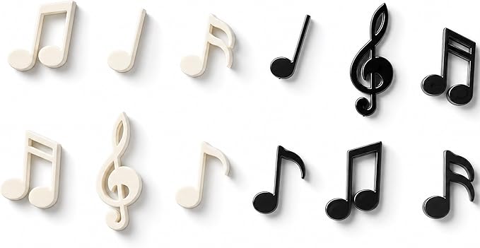 Renmxj 12 Pcs Refrigerator Magnets - Cute Mini Music Note Fridge Magnets, Funny Lifelike Musical Symbol Magnets for Kitchen, Office, Locker, Whiteboard Decor(Black and White)