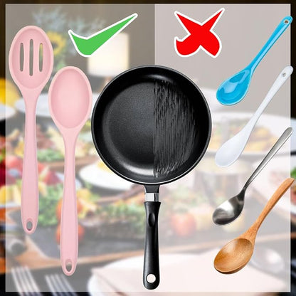 ELANE 8 Pcs Silicone Cooking Spoons Set,Mixing Spoons for Cooking Spoons for Nonstick Cookware Silicone Serving Spoons,Mixing Spoons for Cooking (Pink)