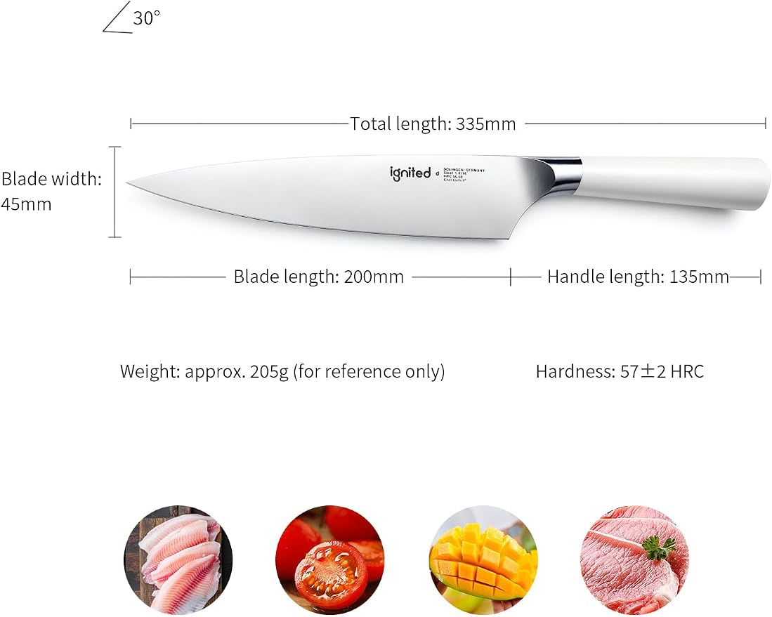 8 Inch Chef Knife – German Stainless Steel, Ergonomic Ivory White Handle, Ultra Sharp Kitchen Knife for Meat Vegetable Cutting, Ideal Gift for Chefs, Cooks