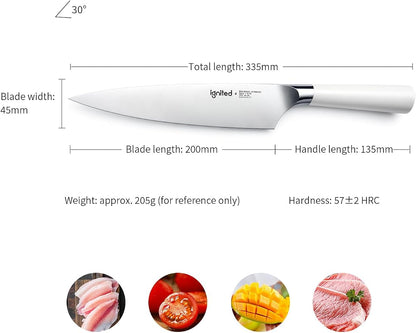 8 Inch Chef Knife – German Stainless Steel, Ergonomic Ivory White Handle, Ultra Sharp Kitchen Knife for Meat Vegetable Cutting, Ideal Gift for Chefs, Cooks