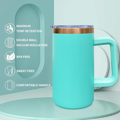 20 oz Insulated Coffee Mug with Lid, Stainless Steel Coffee Tumbler Bulk, Double Wall Vacuum Travel Mug with Handle, Leakproof Powder Coated Coffee Cups for Hot and Cold Drinks (Mint Green,1 pack)