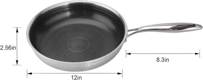 Hybrid 12 inch Stainless Steel Non Stick Skillet,Frying Pans Nonstick, PFOA Free Cookware, Dishwasher and Oven Safe, Induction Compatible