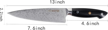 Ketuo Professional Chef Knife Damascus Carbon Steel with Laser Pattern Blade and Black Pakka Wood (8 Inch Chef Knife)