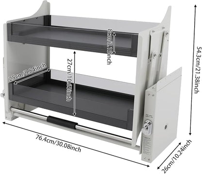 Pull Down Shelf for Upper Cabinets, 2-Tier Drop Down Cabinet Organizer, Kitchen Spice and Dishes Pull Down Storage Shelf, High Cabinet Pull-Out Organizer for Snacks, Bowls, Plate(White, 30in)