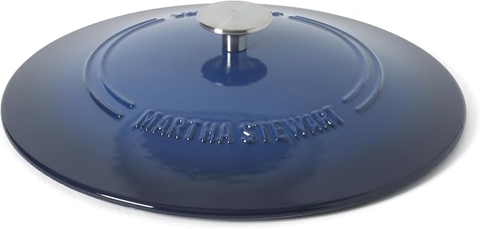 Martha Stewart Gatwick Enameled Cast Iron Braiser with Lid, 3.5-Quart Braiser Pan for Stovetop & Oven, Cast Iron Braising Pan, Blue