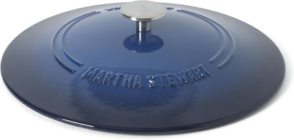 Martha Stewart Gatwick Enameled Cast Iron Braiser with Lid, 3.5-Quart Braiser Pan for Stovetop & Oven, Cast Iron Braising Pan, Blue