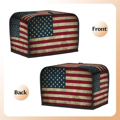 Flag Retro Usa Toaster Cover 2 Slice Wide Slot Washable Kitchen Appliance Covers Fingerprint Bread Machine Dust Cover Small Toaster Oven Accessories Covers Bread Maker Bag Women Gift
