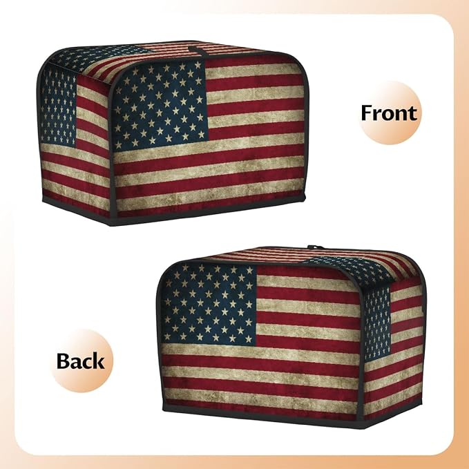Flag Retro Usa Toaster Cover 4 Slice Wide Slot Washable Kitchen Appliance Covers Fingerprint Bread Machine Dust Cover Small Toaster Oven Accessories Covers Bread Maker Bag Women Gift