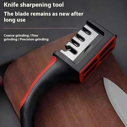 4-in-1 Kitchen Knife Accessories: 3-Stage Knife Sharpener Helps Repair, Restore, Polish Blades and Cut-Resistant Glove (Black), for Kitchen Chef Knives & Scissor