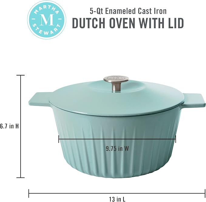 Martha Stewart Eastholm 5 QT Enameled Cast Iron Dutch Oven, Martha Blue
