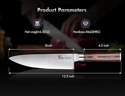 SYOKAMI Japanese Chef Knife, 8 Inch Ultra Sharp Professional Kitchen Knife, High Carbon Stainless Steel Cutting Knife With Ergonomic Wood Handle, House Warming Gifts