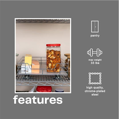 Household Essentials Brushed Steel Pull-Out Pantry Organizer with Plastic Liner, Nickel Finish