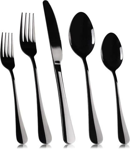 Black Silverware Set for 4, SANLUNS 20-Pieces Spoons Forks Knives Set,Flatware Set,Stainless Steel Tableware Cutlery Fine Dining Utensils Set,Great for Family Gatherings & Daily Use Dishwasher Safe
