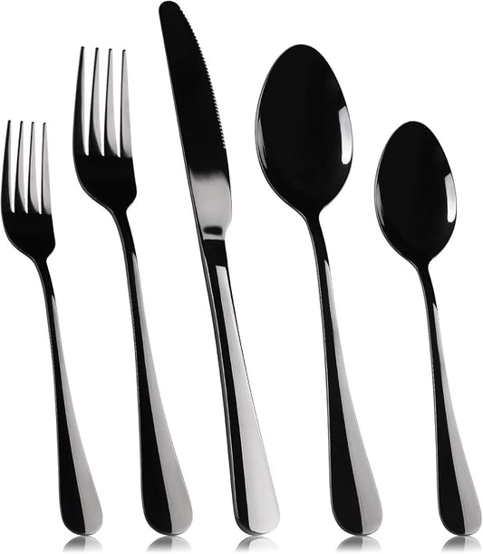 Black Silverware Set for 4, SANLUNS 20-Pieces Spoons Forks Knives Set,Flatware Set,Stainless Steel Tableware Cutlery Fine Dining Utensils Set,Great for Family Gatherings & Daily Use Dishwasher Safe