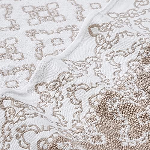 Modern Threads Charlize 6-Piece 100% Cotton Towel Set – Reversible Yarn Dyed Jacquard & Solid – Includes 2 Bath Towels, 2 Hand Towels, 2 Washcloths – Absorbent, Quick Dry, Soft & Durable – Fawn