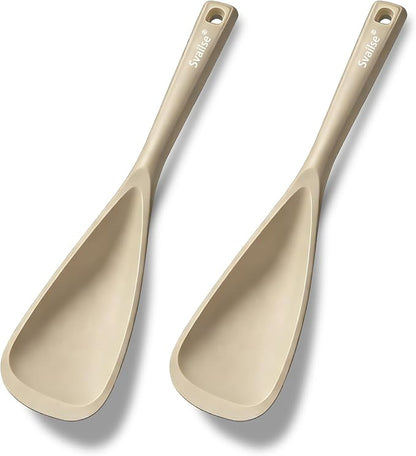 Multifunction Spatula Cooking Spoon, Scoop Spoons for Cooking BPA Free, Spatulas Silicone Heat Resistant for Mixing, Scooping, Scraping and Serving, Dishwasher Safe (2 Khaki, 12.6 inch)