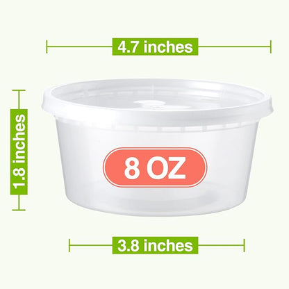 NEEBAKE 100 Set 8 oz Deli-Containers-with-Lids-Airtight-Plastic-Food-Storage-Containers-with-Lids-Soup-Slime-Overnight-Oat-To-Go-Containers